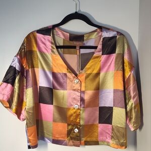 33 Coastal Multi-colored satin Cropped Top Size Lg #548